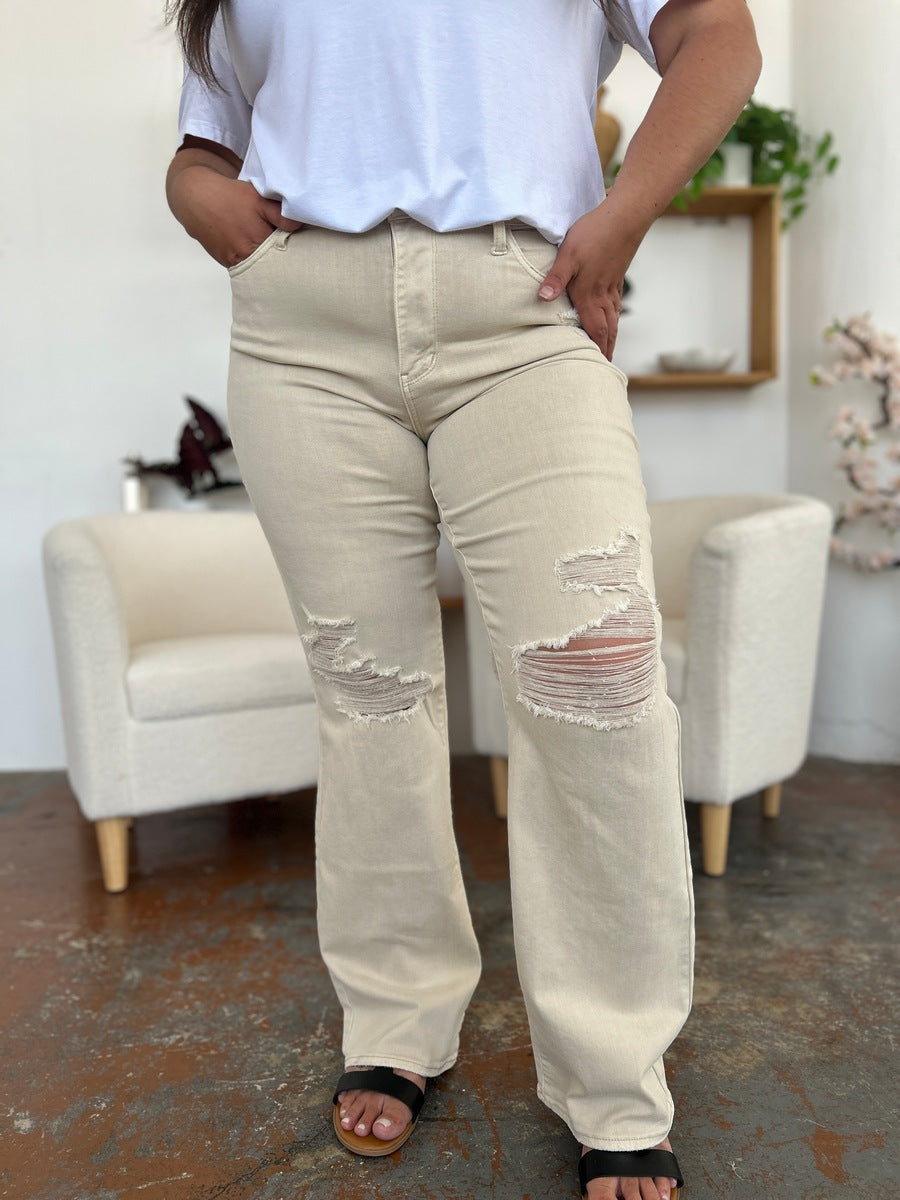Judy High Waist Distressed Wide Leg Jeans