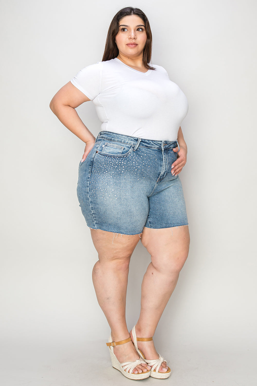 High Waist Raw Hem Denim Shorts