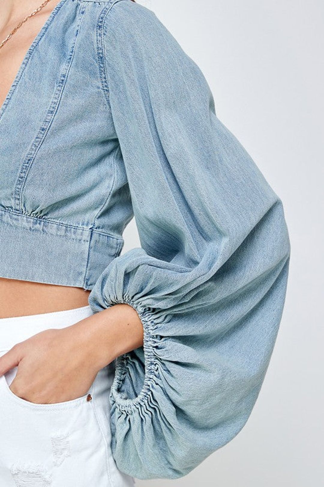 Dammit Denim Long Sleeve Crop Top