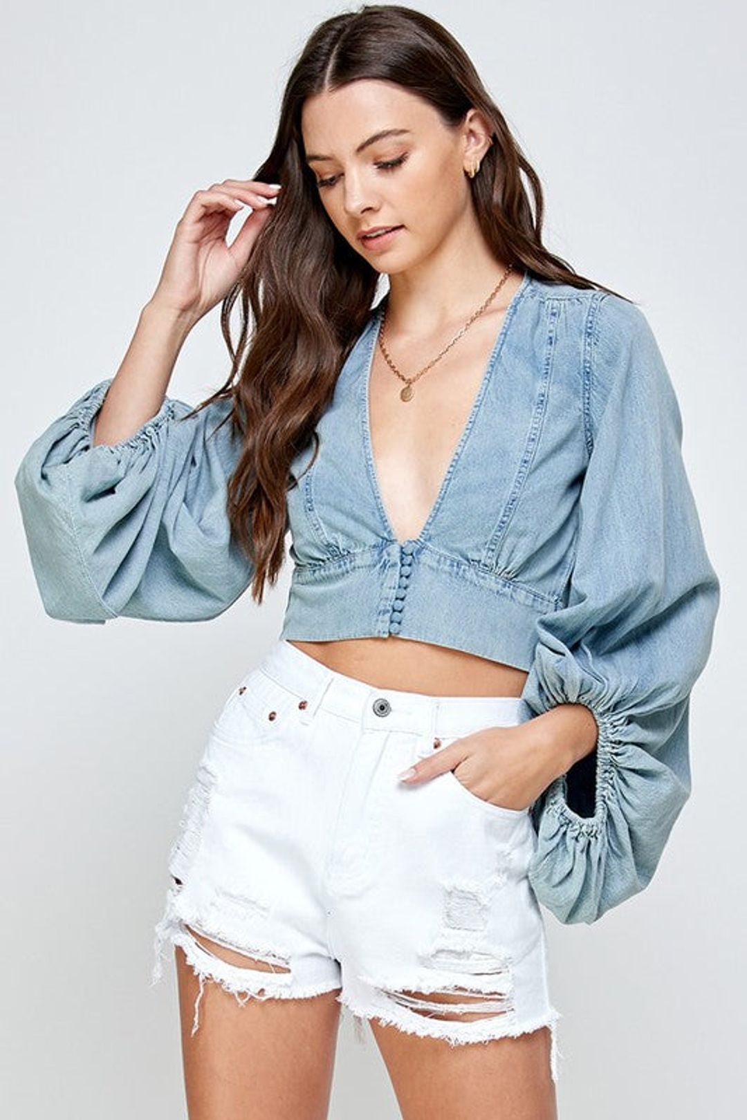 Dammit Denim Long Sleeve Crop Top