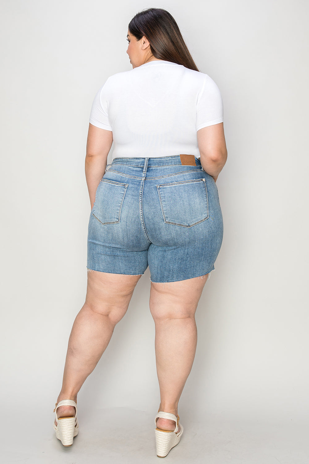 High Waist Raw Hem Denim Shorts