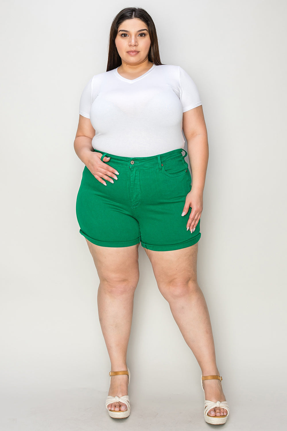 Tummy Control Color Denim Shorts