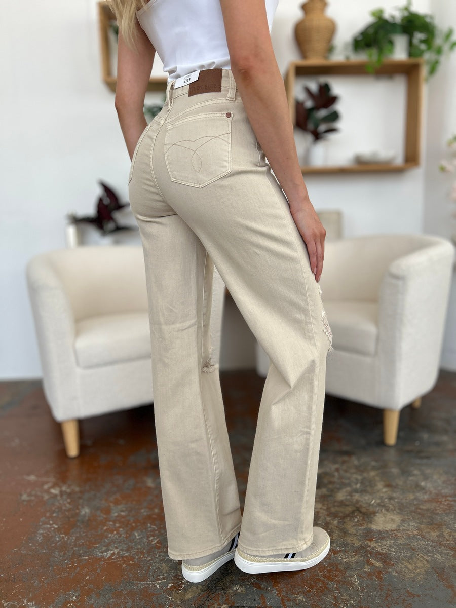 Judy High Waist Distressed Wide Leg Jeans