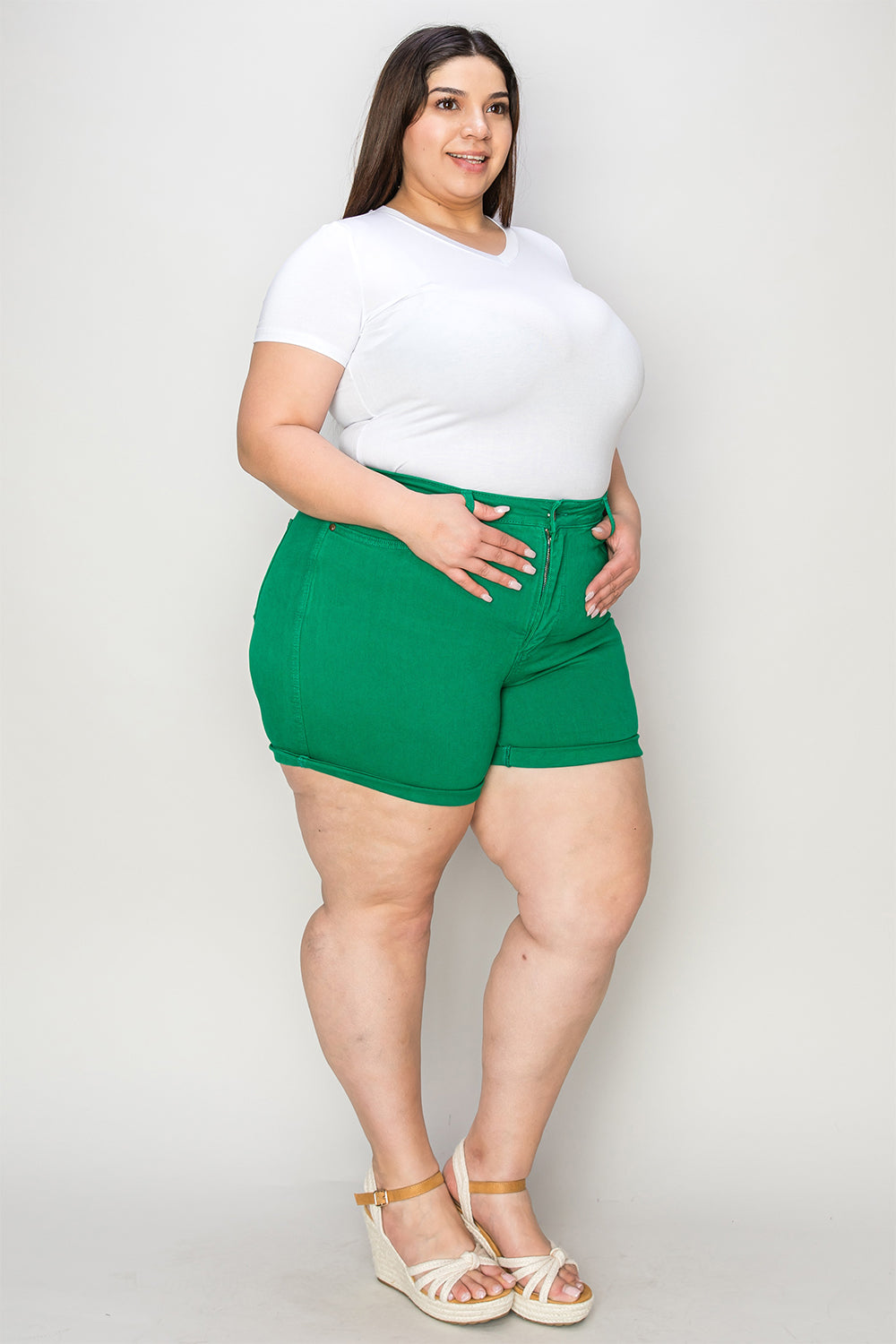 Tummy Control Color Denim Shorts
