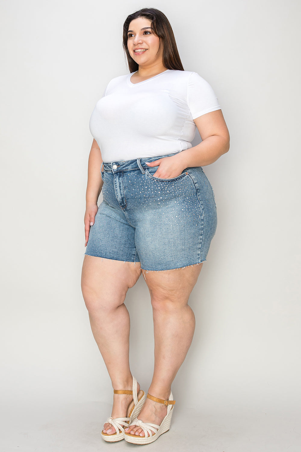 High Waist Raw Hem Denim Shorts