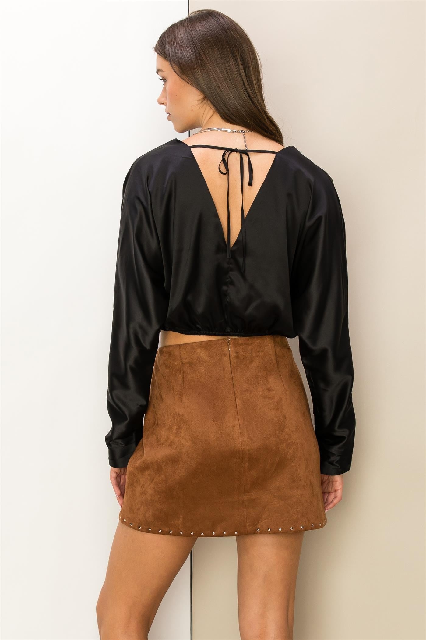 Gazelle Pleated Crossover Crop Top Blouse