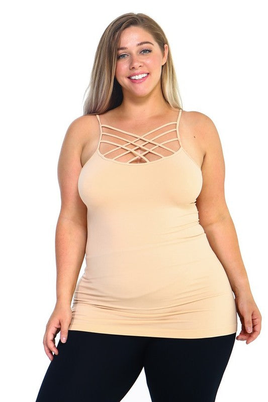 Plus Seamless Triple Criss-Cross Front Cami