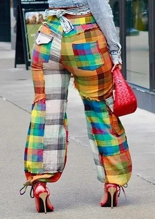 Edgy Plaid Patchwork Pants