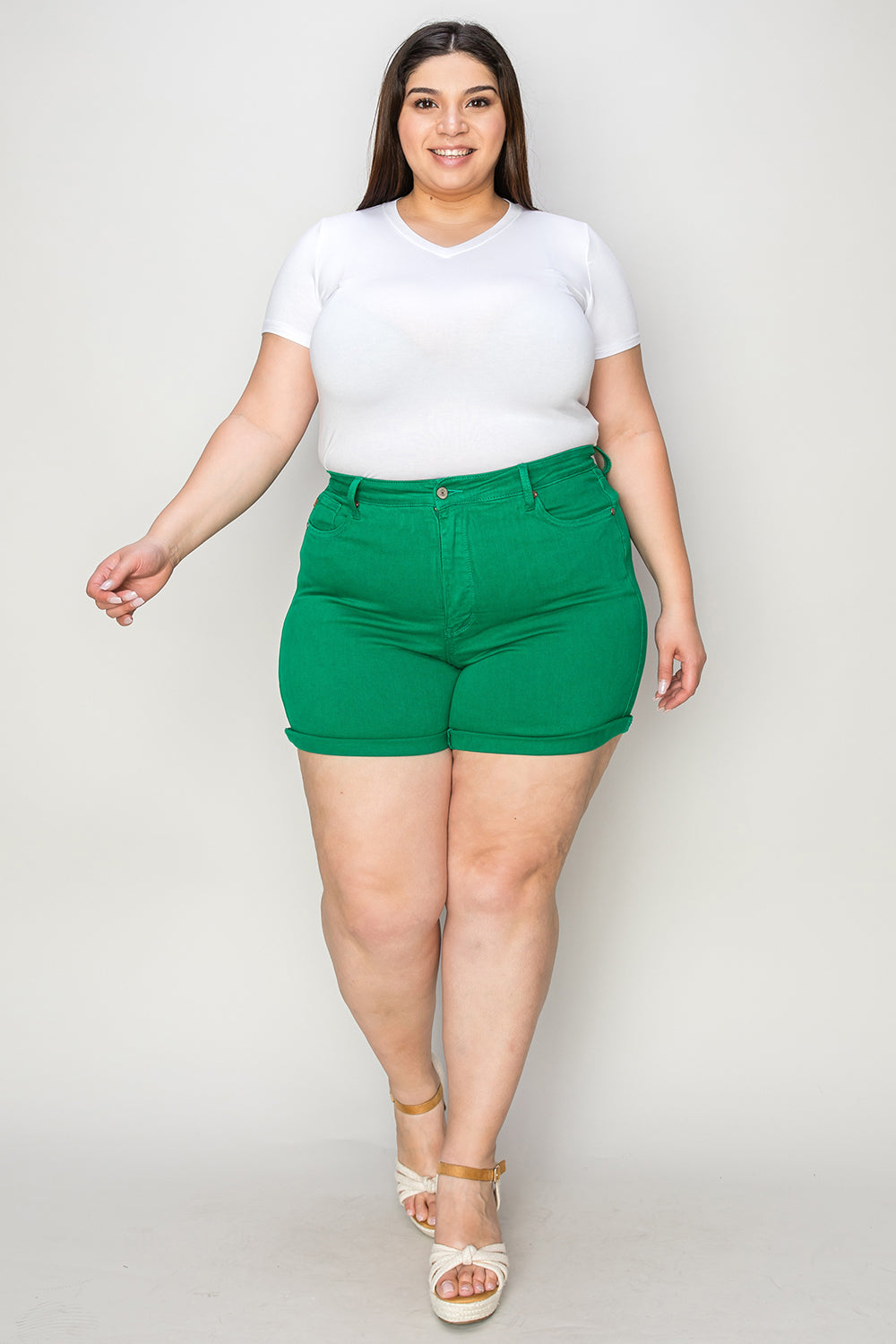Tummy Control Color Denim Shorts