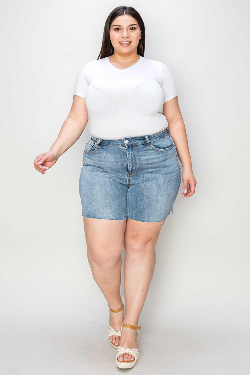 High Waist Raw Hem Denim Shorts