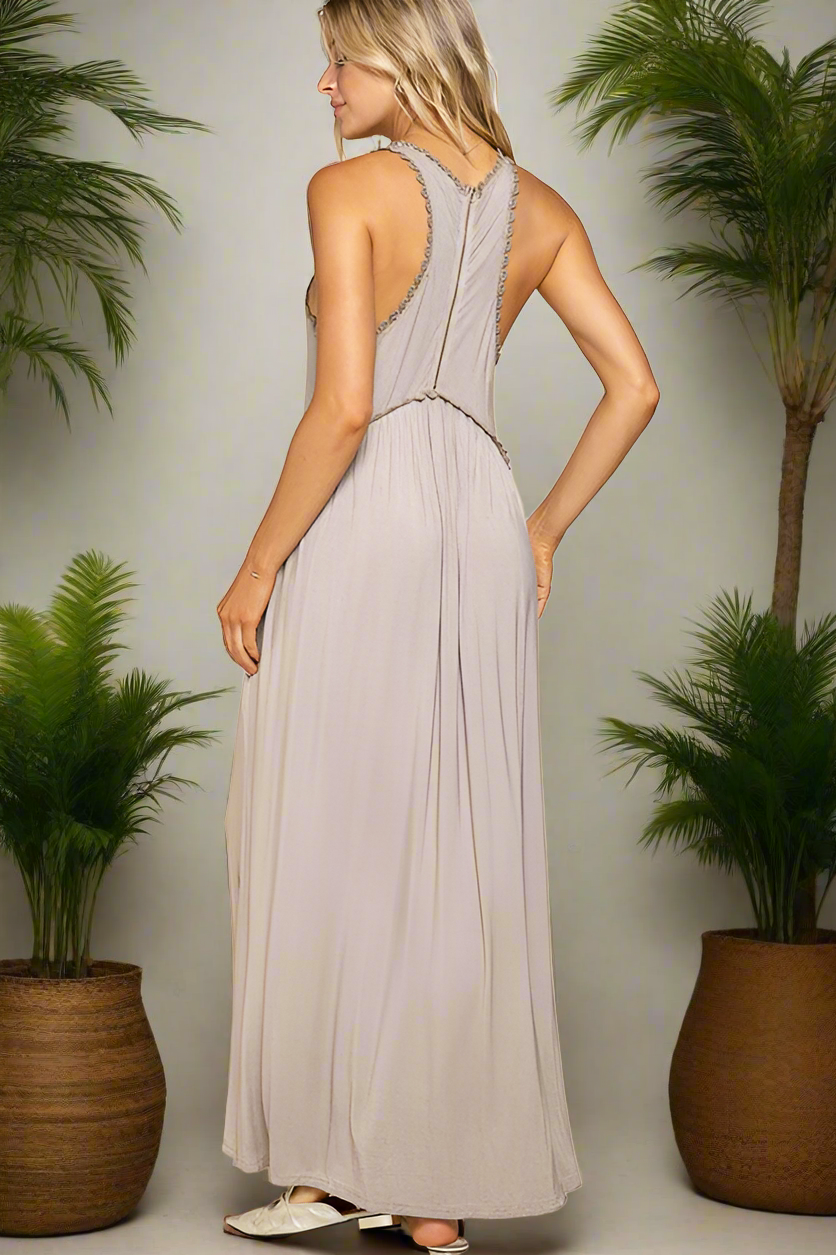 Stone Washed Side Slit Cut Out Maxi Dress