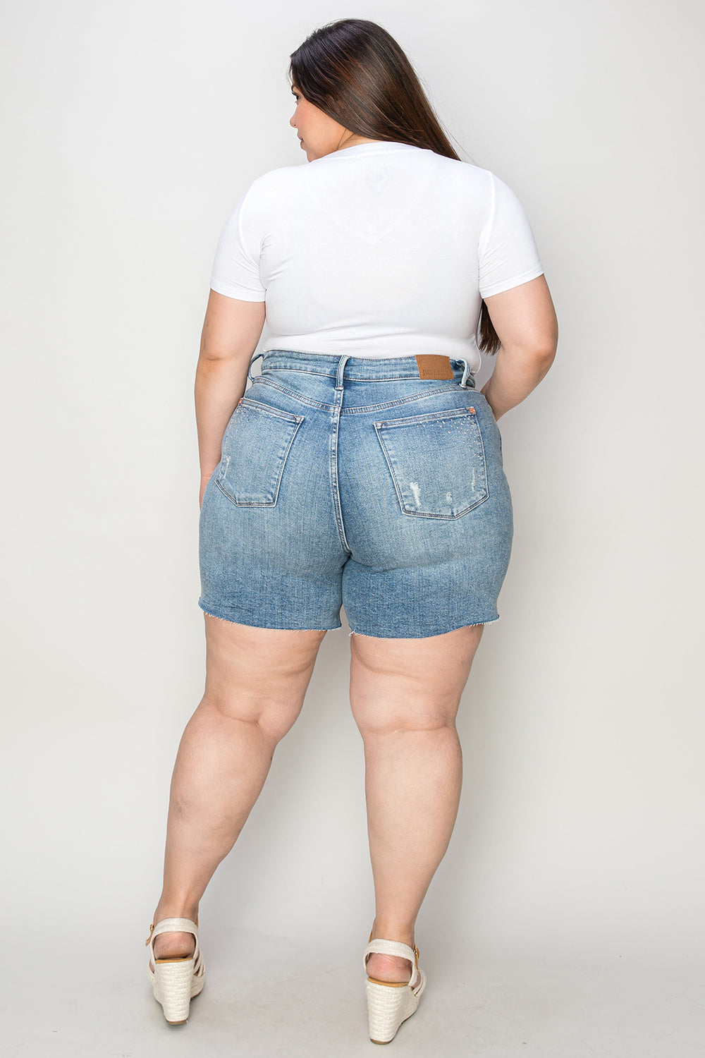High Waist Raw Hem Denim Shorts