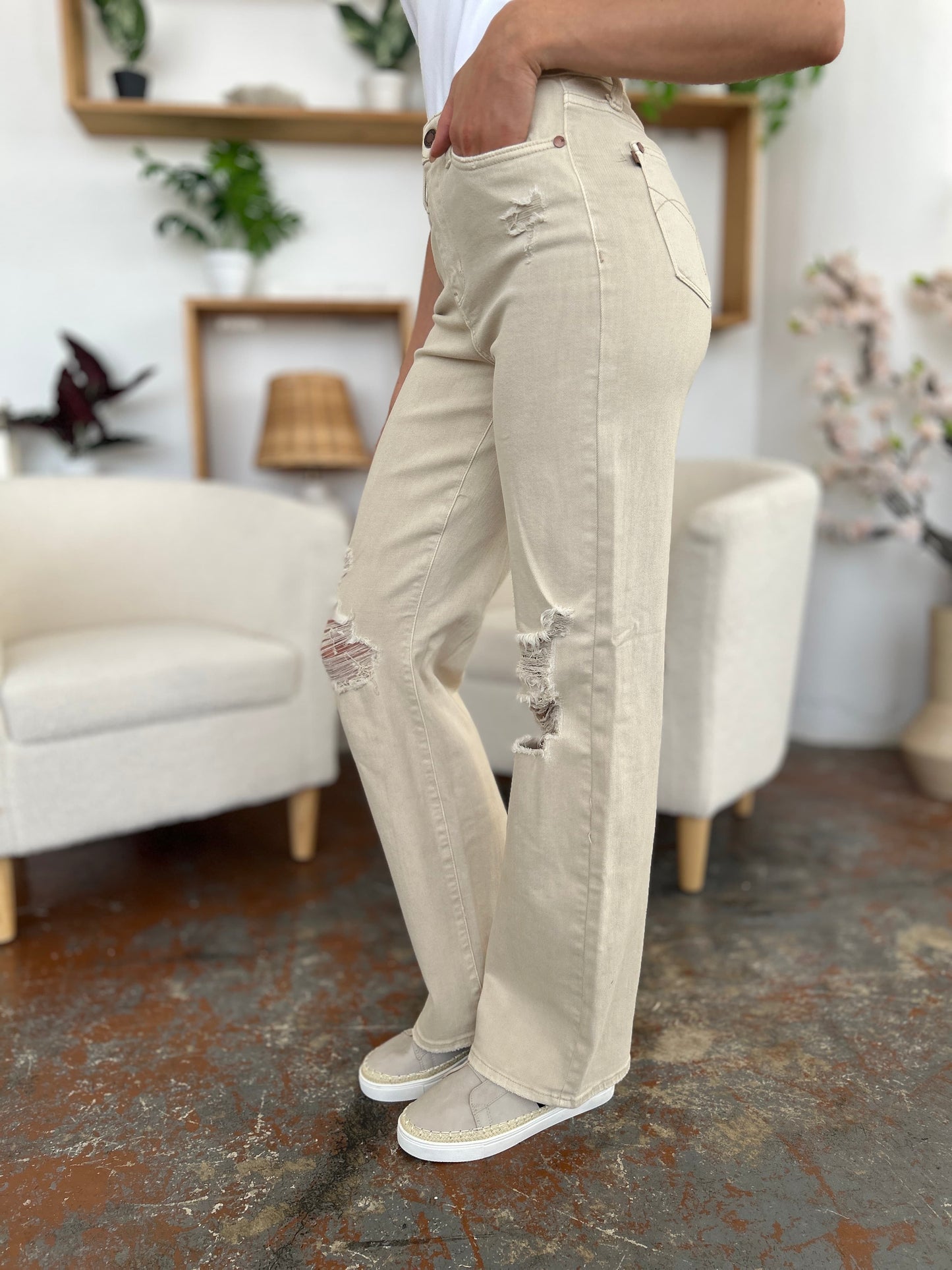 Judy High Waist Distressed Wide Leg Jeans