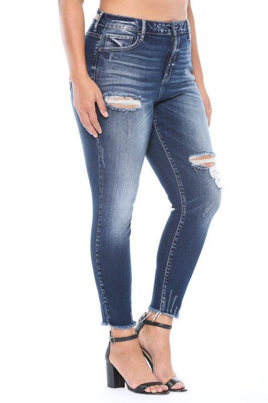 High Rise Distress Crop Skinny