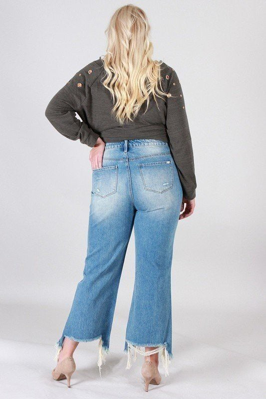 So Distressed Ankle Wide Leg Jean
