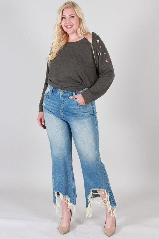 So Distressed Ankle Wide Leg Jean
