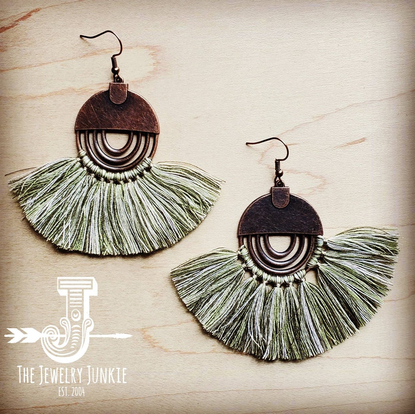 Army Green Fan Tassel Earrings 202v