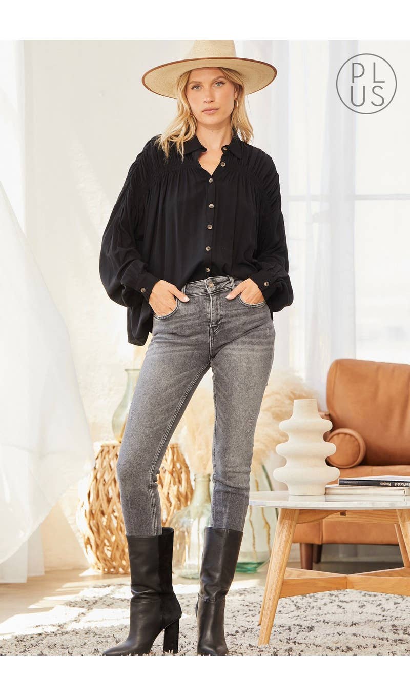 Bali Gathered Button Down Blouse