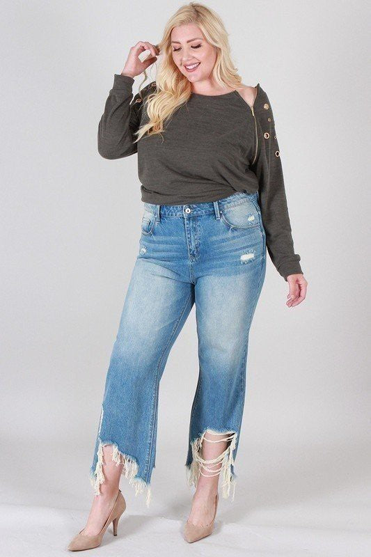 So Distressed Ankle Wide Leg Jean