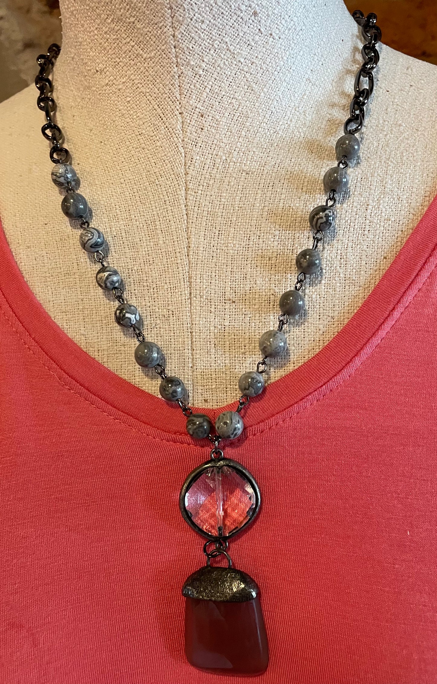 Clear Stone Beaded Long Necklace