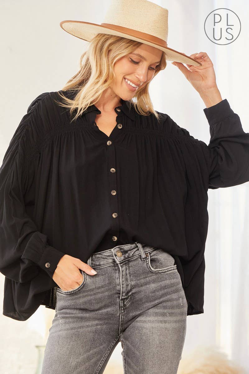 Bali Gathered Button Down Blouse