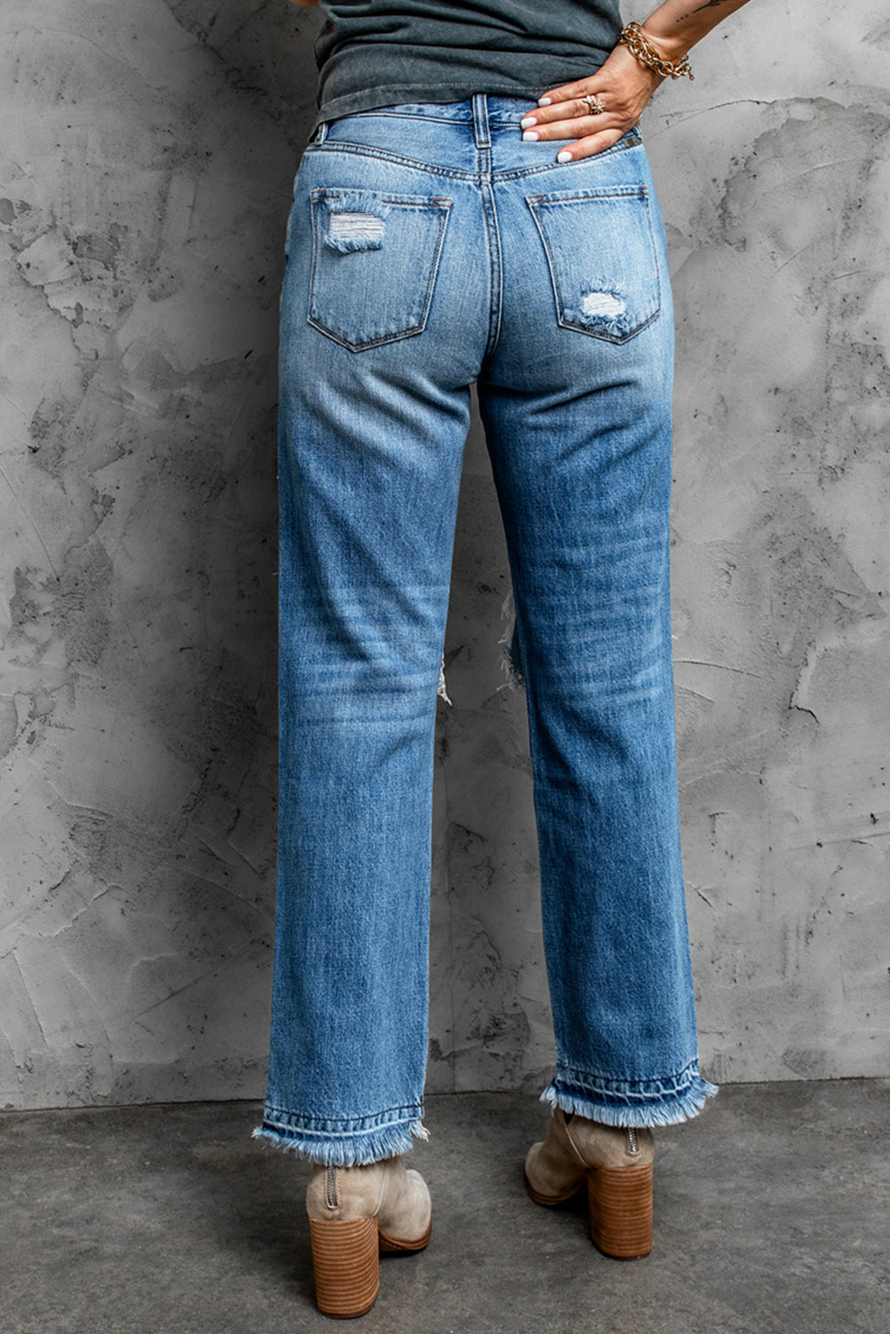 Frayed Hem Distressed Jeans