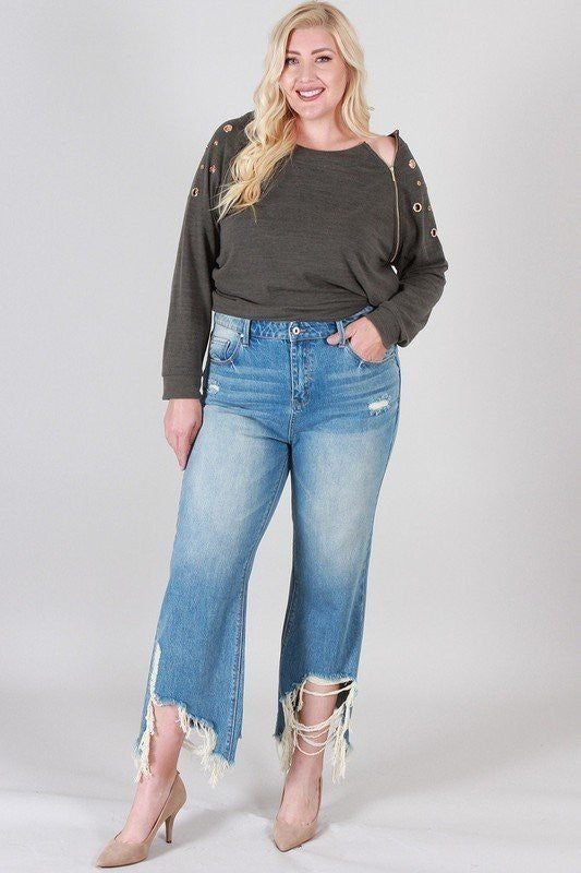 So Distressed Ankle Wide Leg Jean