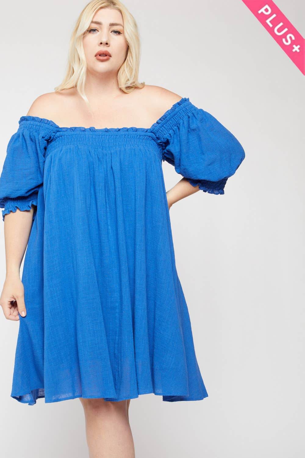 Solid Blue Off Shoulder Dress