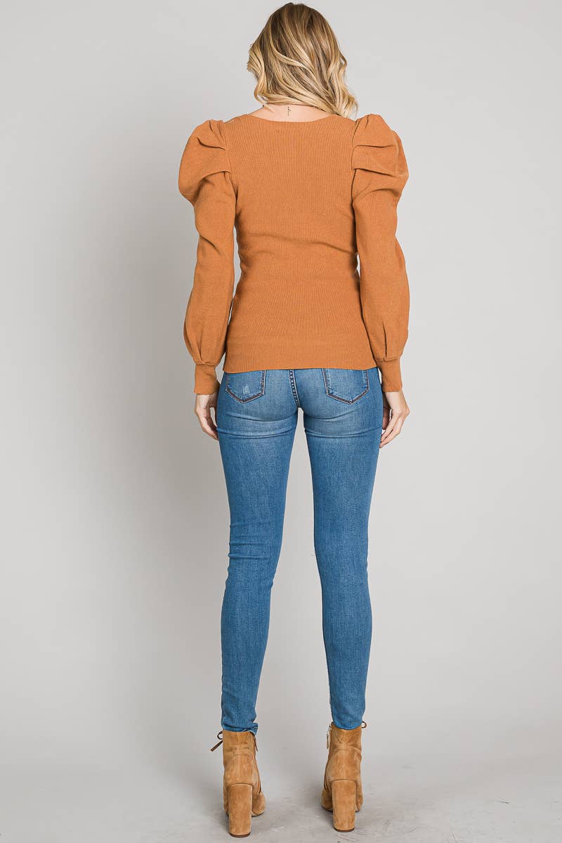Ashlyn Gingersnap Puff Sleeve Sweater