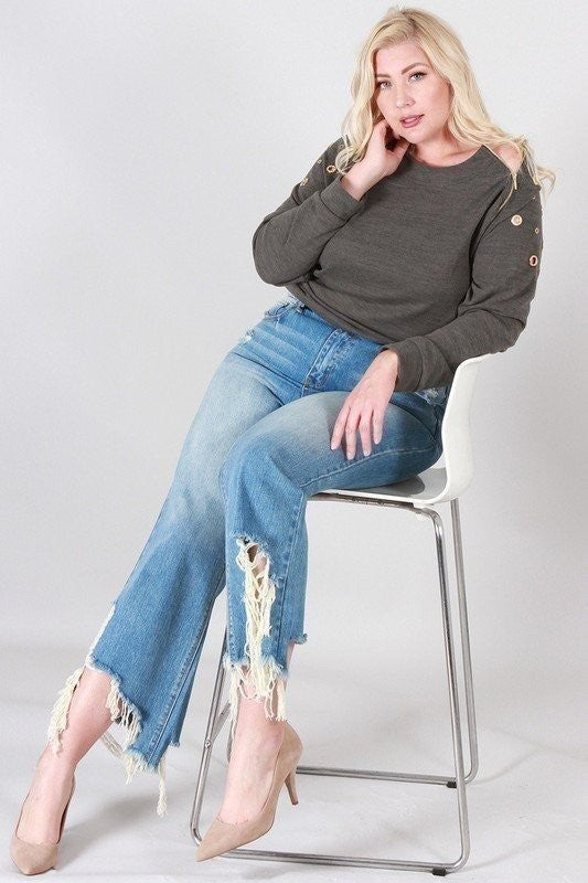 So Distressed Ankle Wide Leg Jean