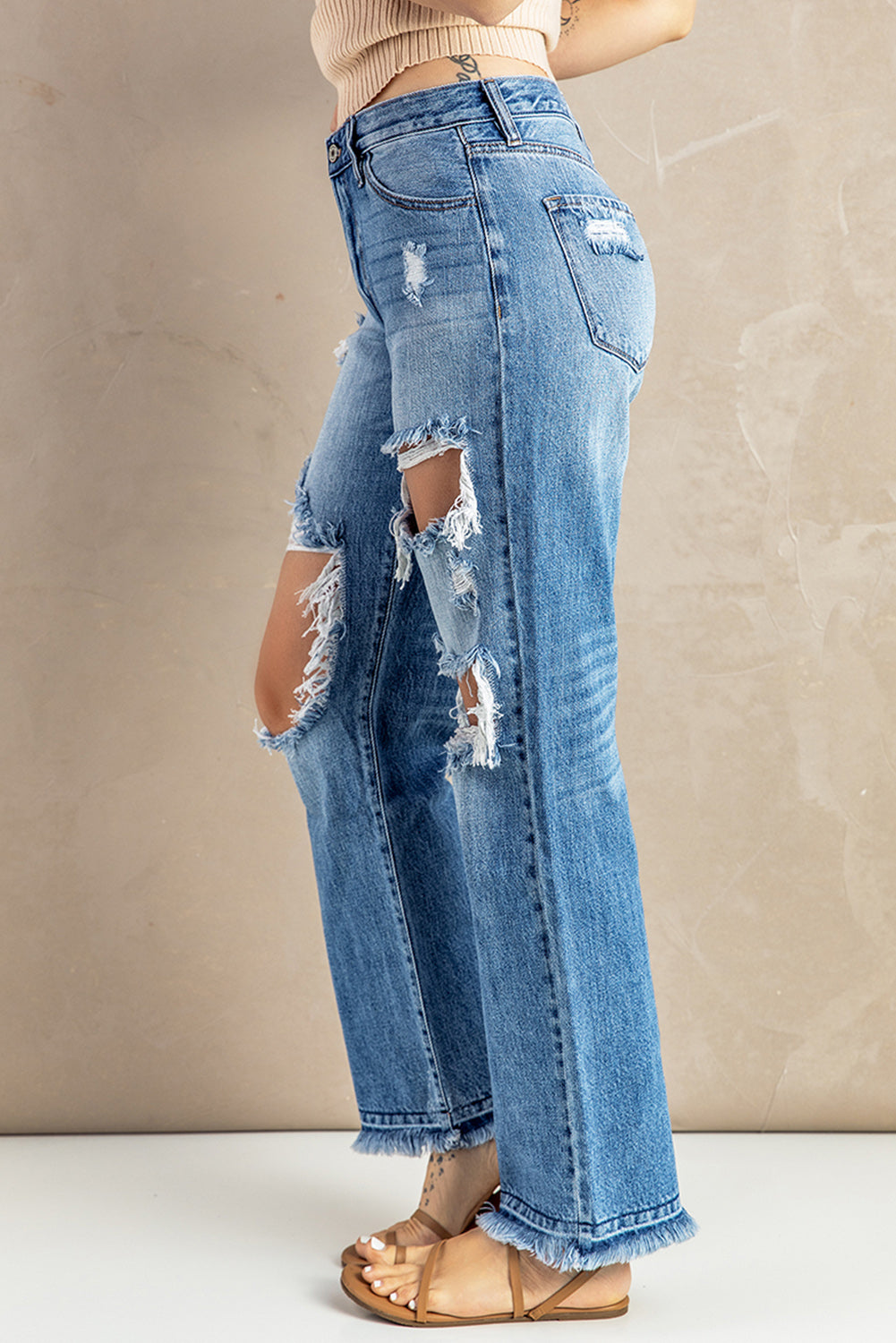 Frayed Hem Distressed Jeans