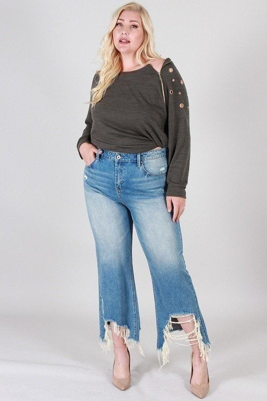 So Distressed Ankle Wide Leg Jean