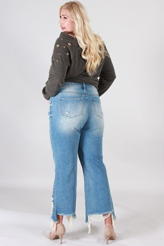 So Distressed Ankle Wide Leg Jean