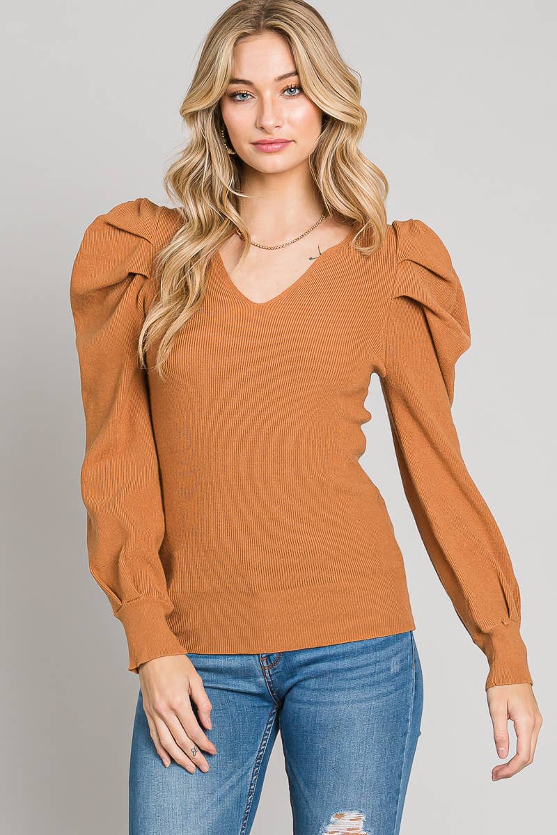 Ashlyn Gingersnap Puff Sleeve Sweater