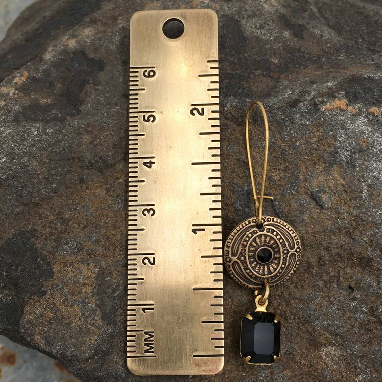 Antique Gold Vintage Swarovski Black Crystal Earrings