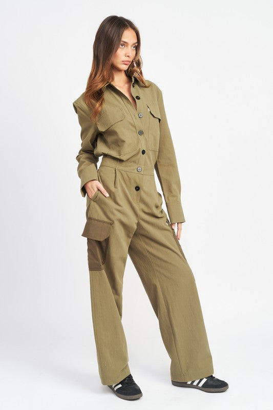 BOTTON DOWN CARGO JUMPSUIT