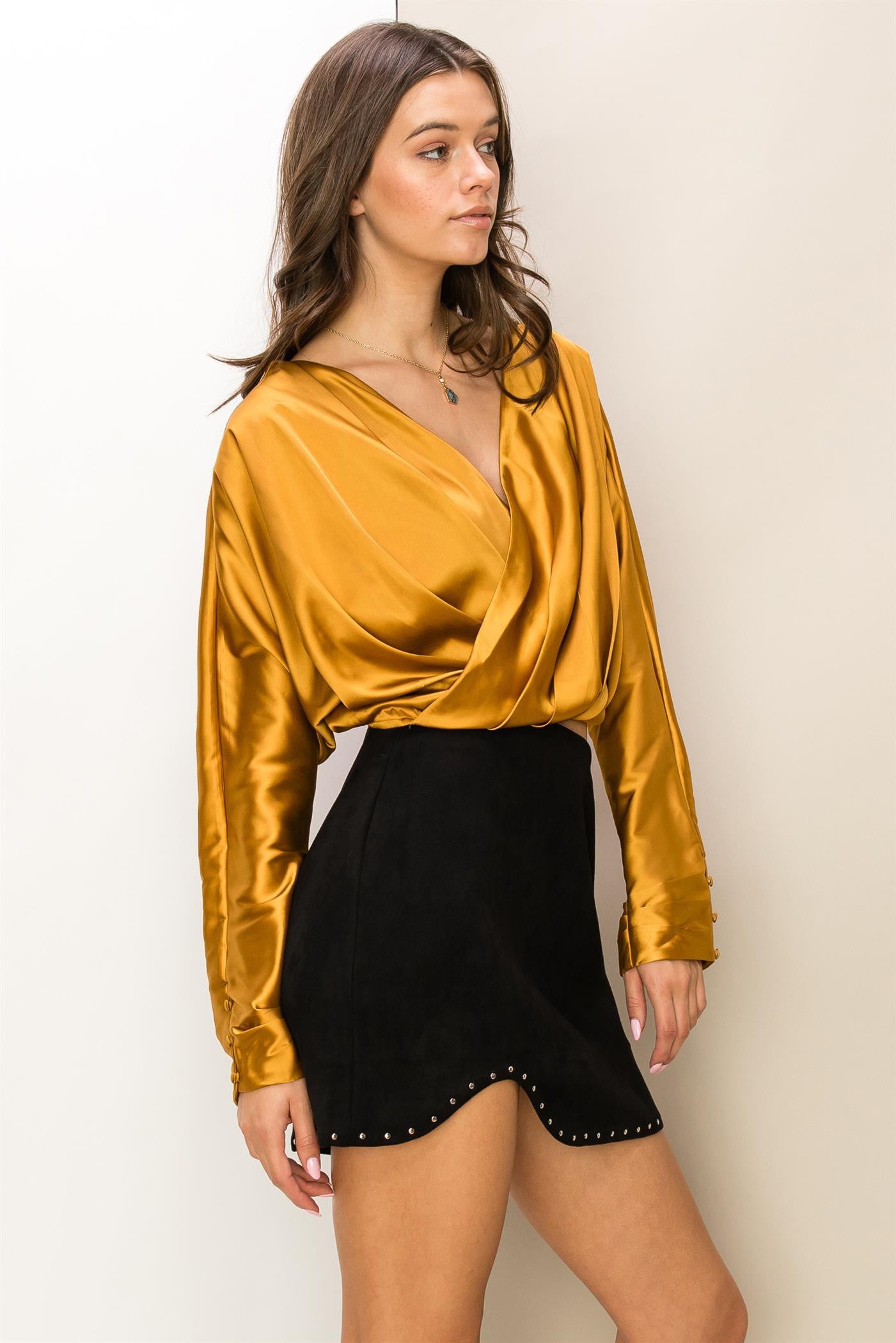 Gazelle Pleated Crossover Crop Top Blouse