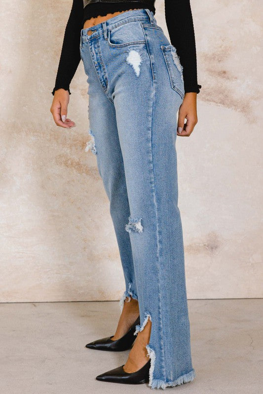 Kayla Wide Distress Ankle Jean