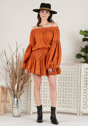 LCD2467-SANDRINE DRESS-RUST