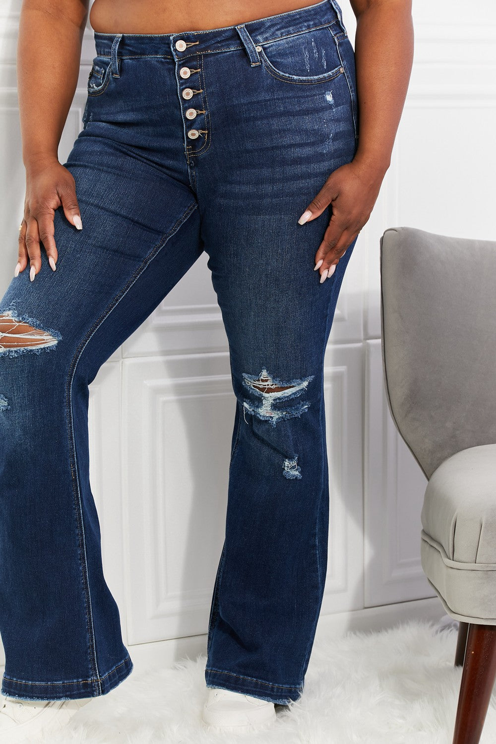 Reese Midrise Button Fly Flare Jeans