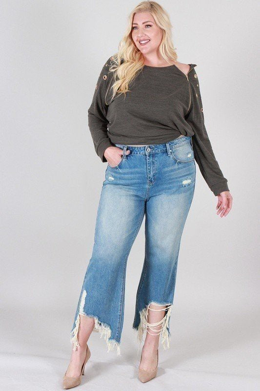 So Distressed Ankle Wide Leg Jean