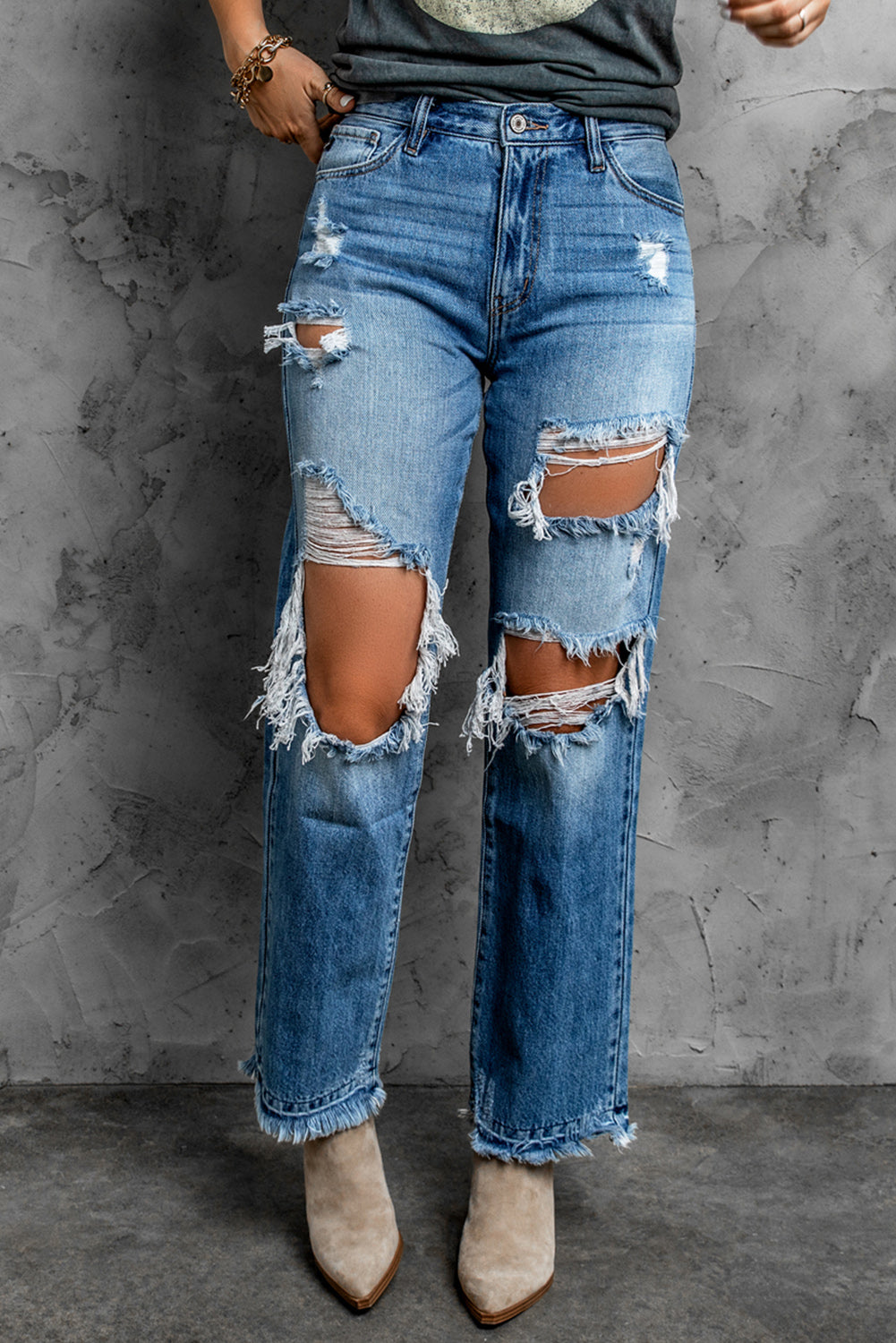 Frayed Hem Distressed Jeans