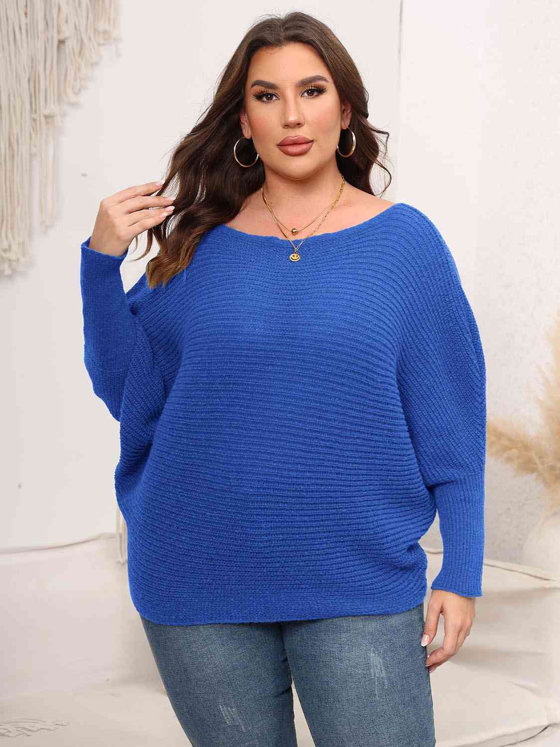 Boat Neck Batwing Sleeve Sweater