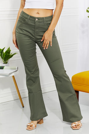Clementine High-Rise Bootcut Jeans in Olive