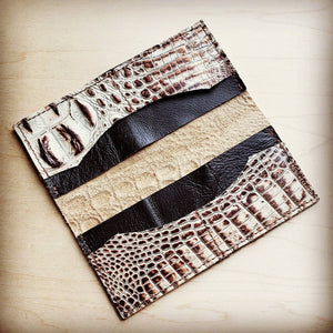 Embossed Leather Wallet-Cream and Bronze Gator