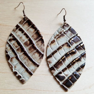 Leather Oval Earrings in Brown and Cream Gator Leather 217z