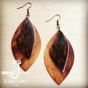 Leather Oval Tan Earrings with Brown Hair-on-Hide Accents 202q