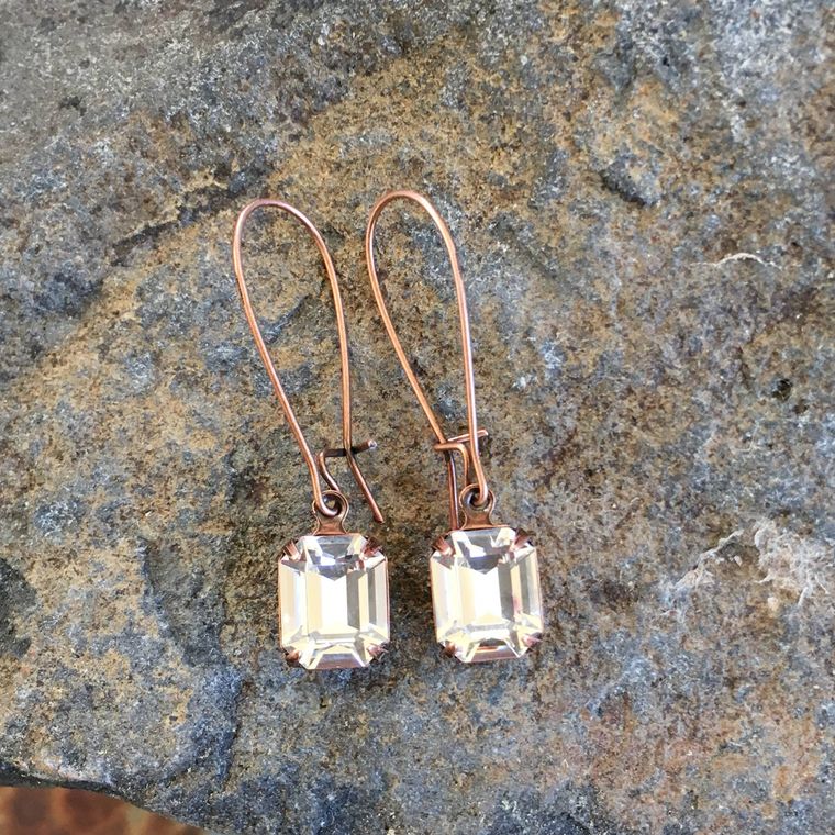 Clear Drop Crystal Earrings - Copper