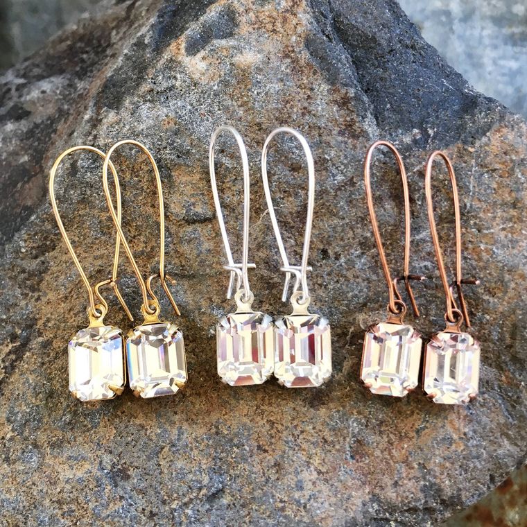 Clear Drop Crystal Earrings - Copper