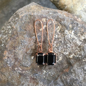 Black Vintage Swarovski Crystal Earrings - Copper